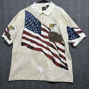 Cotton Traders Sport Polo‎ Shirt Men XXL White Red Blue Flag USA Patriotic Eagle